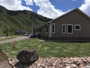 A house with a sod lawn.