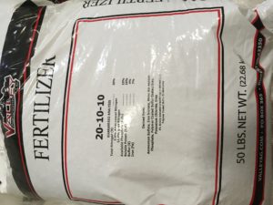A closeup of a bag of fertilizer.